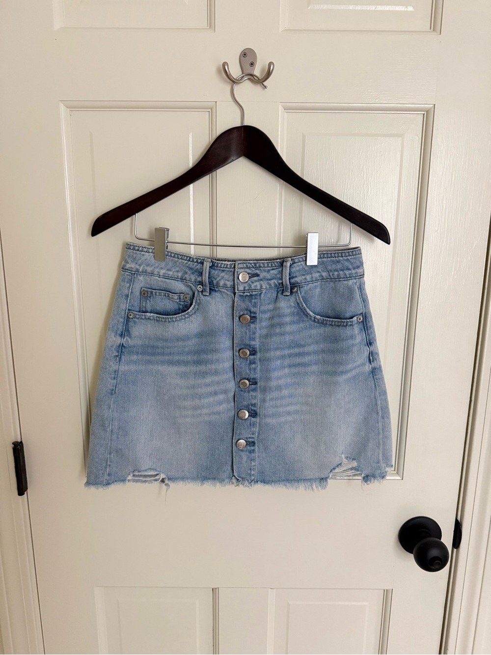 American Eagle Denim Button-Front Mini Skirt